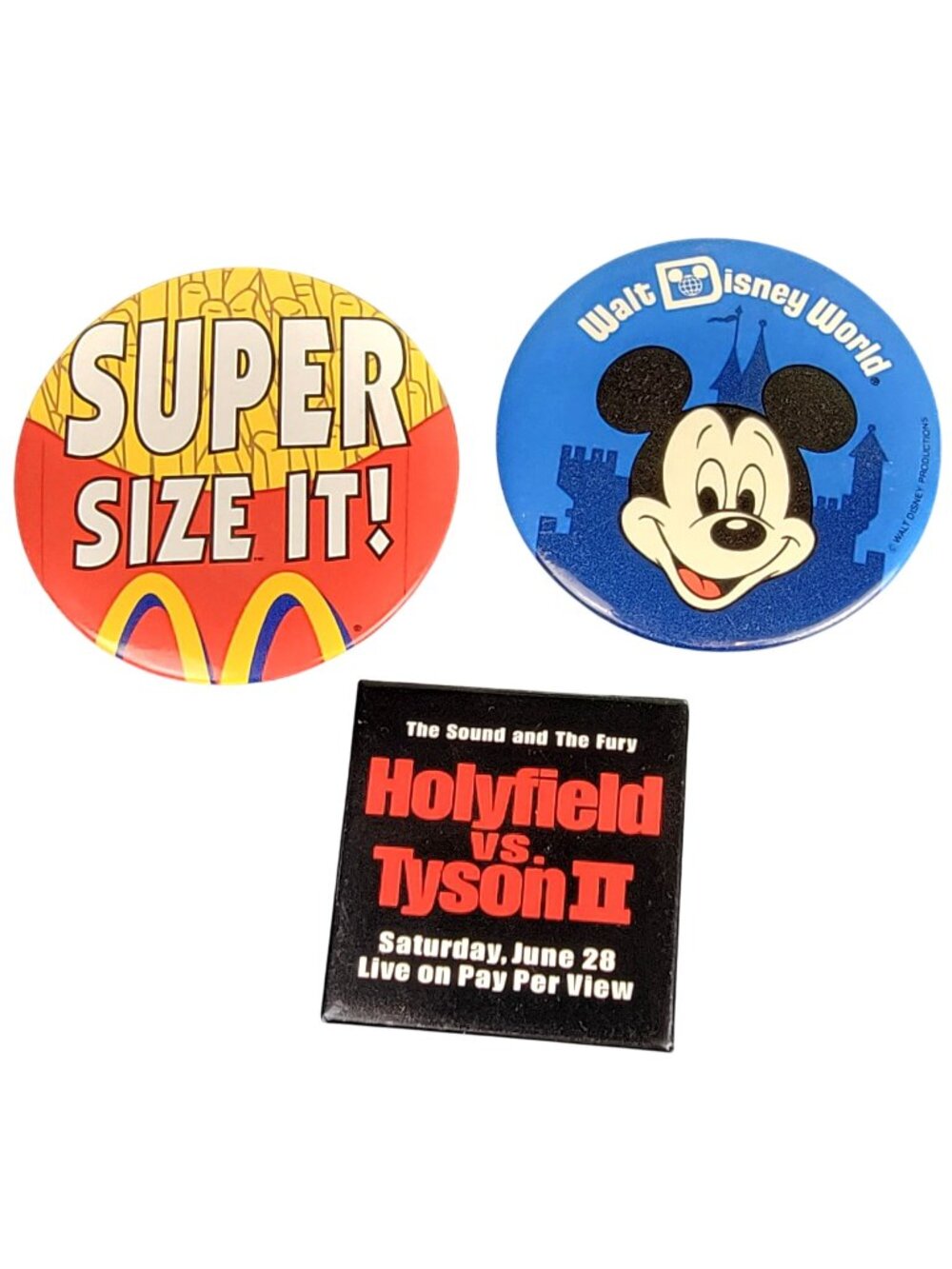 Vintage Button Pins 90s McDonald's Holyfield vs Tyson II 80s Walt Disney World